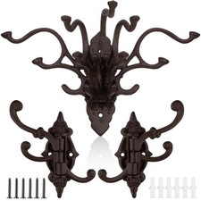3 Pcs Vintage Cast Iron Wall Hooks Antique Coat Rack Rustic Wrought Decorativ...