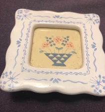 Vintage ceramic picture frame 3 inch square miniature to stand on table