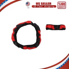 Red Leather Steering Wheel Cover 15 Inch Universal Anti-slip Grip 38cm