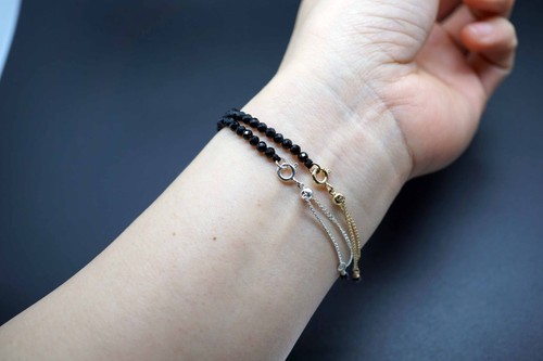 Faceted Black Tourmaline Silver Adjustable Bracelet Tiny Tourmaline Bracelet 7'' - Picture 8 of 12
