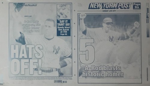Placa de impresión original Alex Rodriguez 500 Home Run New York Post enmarcada personalizada - Imagen 3 de 5