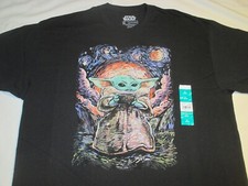 NEW Mens STAR WARS Baby Yoda The Mandalorian Starry Night Black T-Shirt L XL 2XL