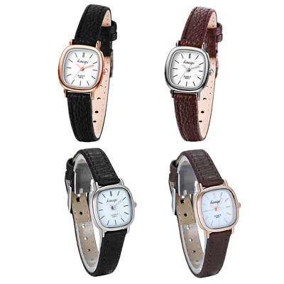 Women Ladies Small Square Dial Quartz Watch Leather Band