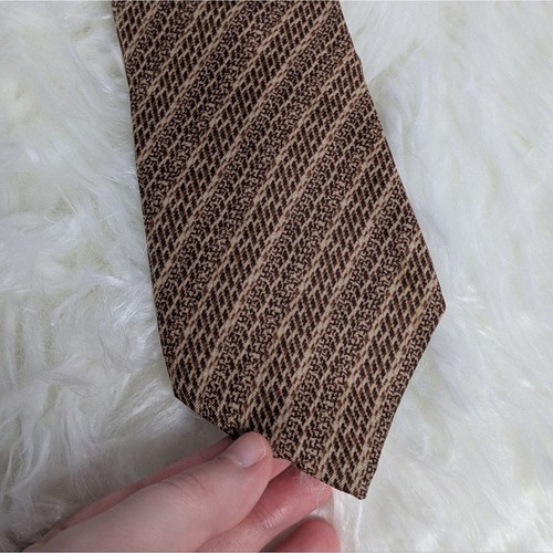 Vintage YSL Yves Saint Laurent All Silk Geometric Striped Brown Neck Tie - Picture 5 of 6