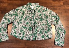 C&C California Women’s 100% Linen Shirt Jacket Cropped Crop Green Flowers Size M