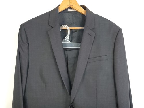Traje Express Hombre Chaqueta 42R Gris Fotógrafo Ajustado Mezcla Lana Pantalones 34x32 - Imagen 2 de 24