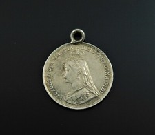 Antique Victorian Lucky Silver UK 3d Coin Fob Charm Love Token Keepsake 