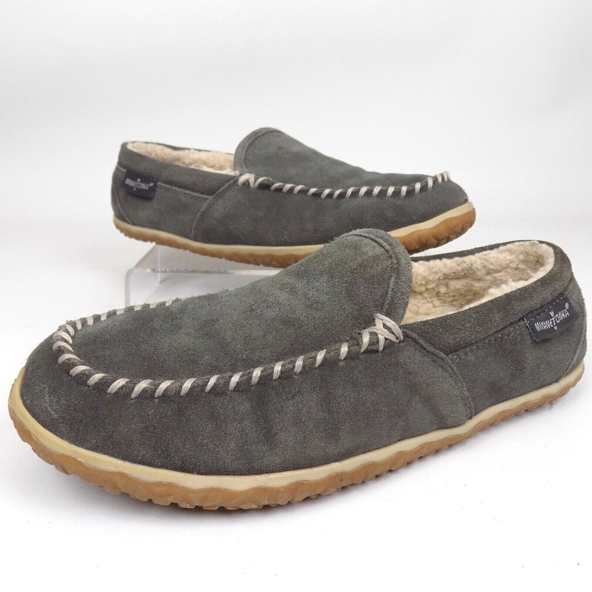 Minnetonka 41005 Tilden Moc Men's Comfort Slipper Size M, Gray Suede,