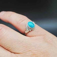 925 Sterling Silver Natural Turquoise Ring Gemstone Women Jewelry For Her A 63