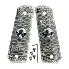 1911 Full Size Gun Grips for Colt & Clones - Silver Skull Para Bellum W/Screws