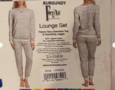 Felina Women  s 2 Piece Lounge Set Pajamas French Terry Joggers BURGUNDY S NWOT