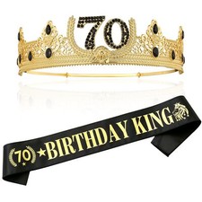 TITIKADI 70TH Birthday King Crown and Birthday King Sash70TH Birthday Gifts f...