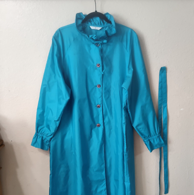 VTG Bonders Blue Trench Coat Rain Coat Size L USA belted Button