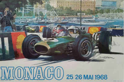 VINTAGE 1968 MONACO GRAND PRIX F1 RACING POSTER PRINT 16x24 9MIL PAPER