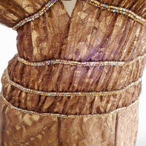 BCBGMaxazria Dress Womens 10 Brown Beaded Lace Sleeveless Cocktail Party Ladies - Picture 5 of 24