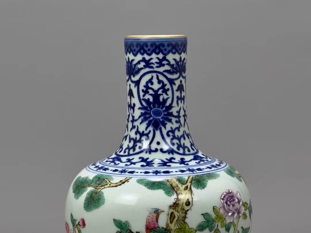 中国美術 青花 瓶人物花鳥紋 瓶 高31cm 希少 (LC138) 中国美術 珊瑚釉 花鳥 瓶 高34cm 雍正年製(K-LC201) 工芸品