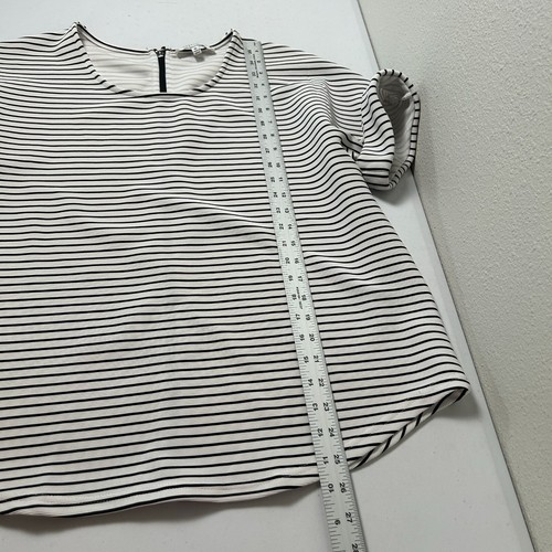 Rose + Olive Top Size XL Black White Striped Full Zip Back Cuffed Short Sleeve - Picture 9 of 9