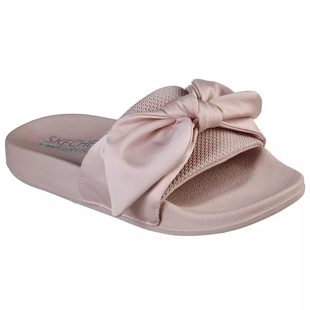 Skechers Womens Sliders Sandals Slip On Beach Black Pink Pop Ups Lovely Bow