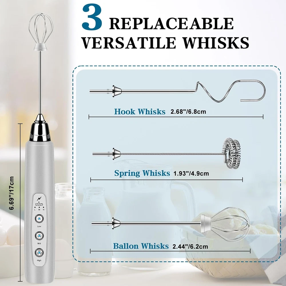 Milk Frother Handheld for Coffee, Electric Whisk 3 Speed Adjustable, Drink Mixer