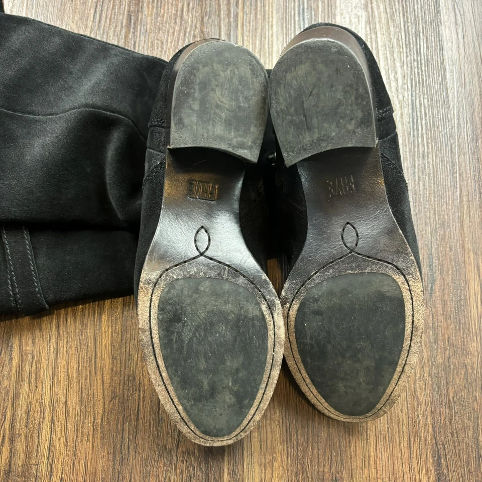 Botas femininas Frye Clara Over The Knee camurça borla gravata preta 6.5 - Imagem 4 de 4