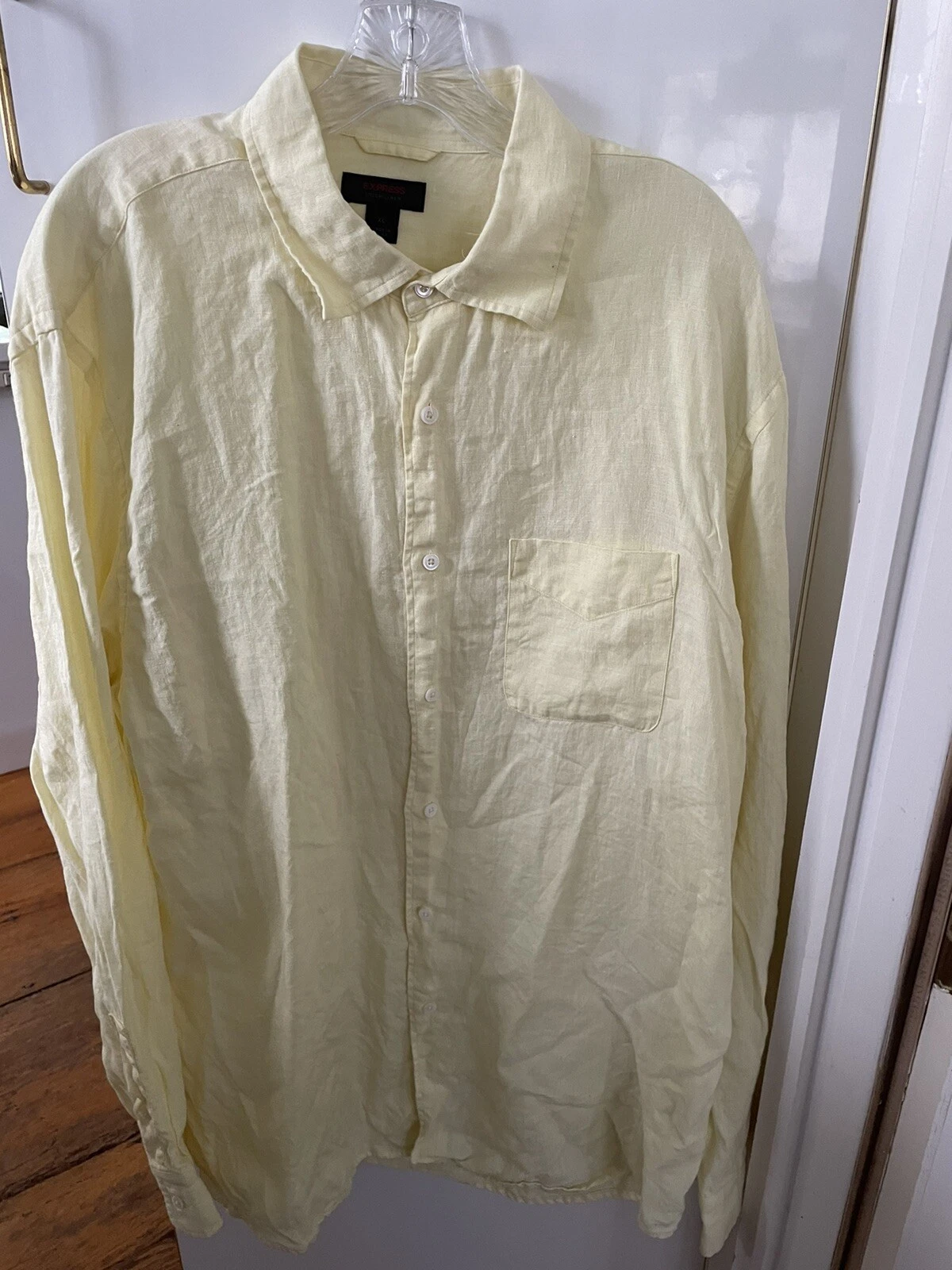 Express Irish Linen Men’s Size XL Button Front Shirt Solid Yellow