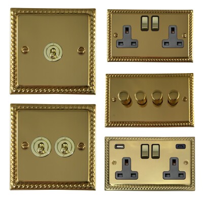 G&H Monarch Roped Messing poliert MB3 Lichtschalter, Steckdosen, USB, Dimmer