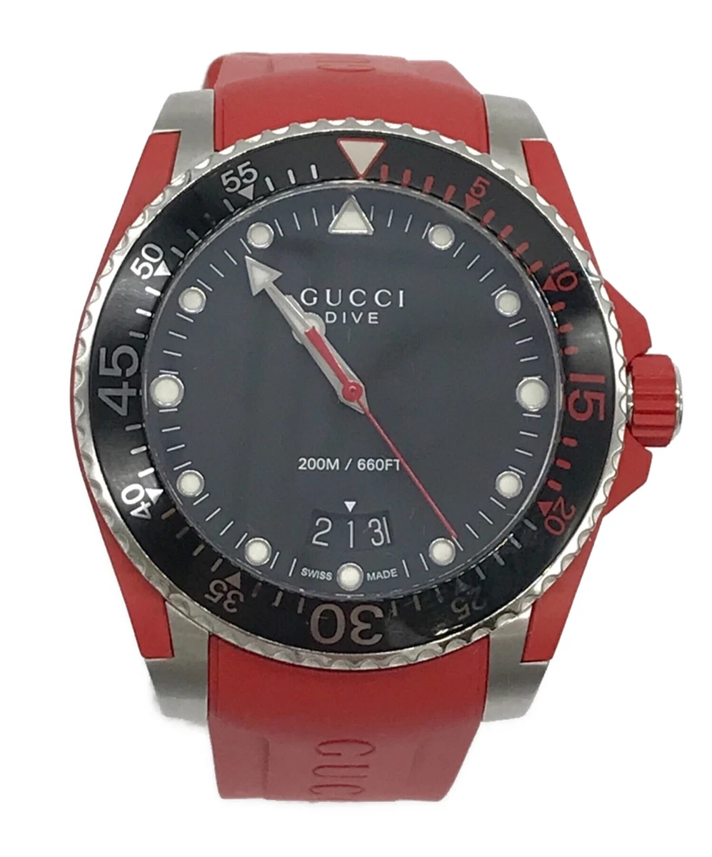 Gucci YA136309 Dive 136.3 Mens Analog Quartz Red Rubber Swiss Date Watch