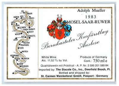 1970's-80's Adolph Mueller Mosel Saar Ruwer German Wine Label Original S31E