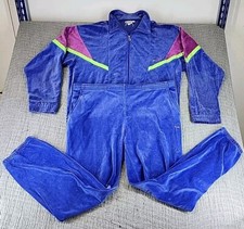 VTG Fila Men  s Velour Tracksuit Size 44 / 38 Blue Full Zip Mock Neck Retro Color