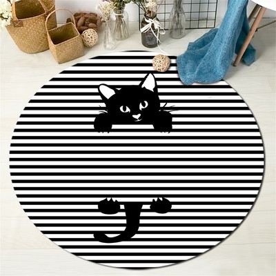 Round Floor Mat Rug Living Room Area Rugs Striped Black White
