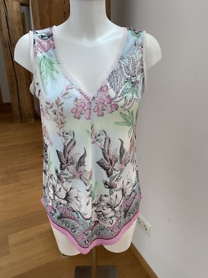 Riani Shirt Top Kurzarm Bluse Viskose zu Rock Jeans Hose Gr. 36 Muster 