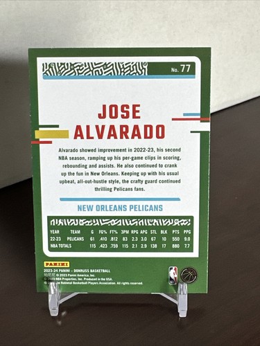 Jose Alvarado 2023-24 Donruss Green Laser Holo #77 New Orleans Pelicans - Picture 2 of 2