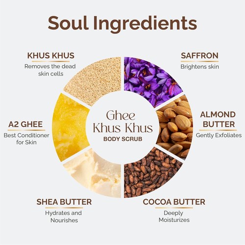 Vedic Valley Detan Butterschmalz Khus Körperpeeling Für Glühend Haut 250gm - Bild 3 von 8