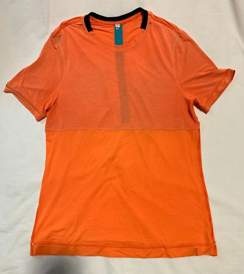 Lululemon Mens Medium Orange Running Hiking Vented Shirt
