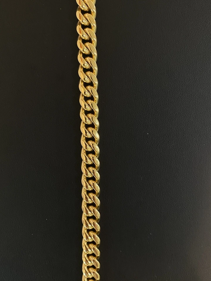 Brazalete de eslabones cubanos Hip Hop Miami de 10 mm de oro real de 18 quilates para hombre cierre de caja Foto 4 de 4