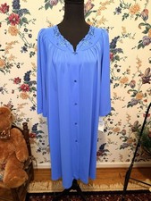 Shadowline Petals Bathrobe Large Blue Vintage Sleeveless Floral Embroidered New