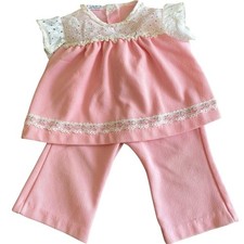 Vtg 70s Valentines Day Pink Polyester 2 Piece Outfit Baby Girl Top and Bottoms