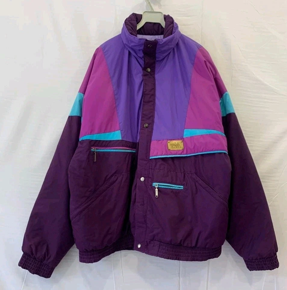 Vtge TIGARA Kingdom Colorblock Ski Jacket Mens XXL Purple Teal 90s Insulated#119