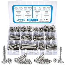 560Pcs 304 Stainless Steel Self Tapping Screws Assortment Set, M3/M4/M5/M6 Flat