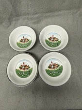 VTG VILLEROY & BACH 5 1/2 INCH BERRY BOWLS (6) LAPLAU DESIGN NAIF FOLK SCENE
