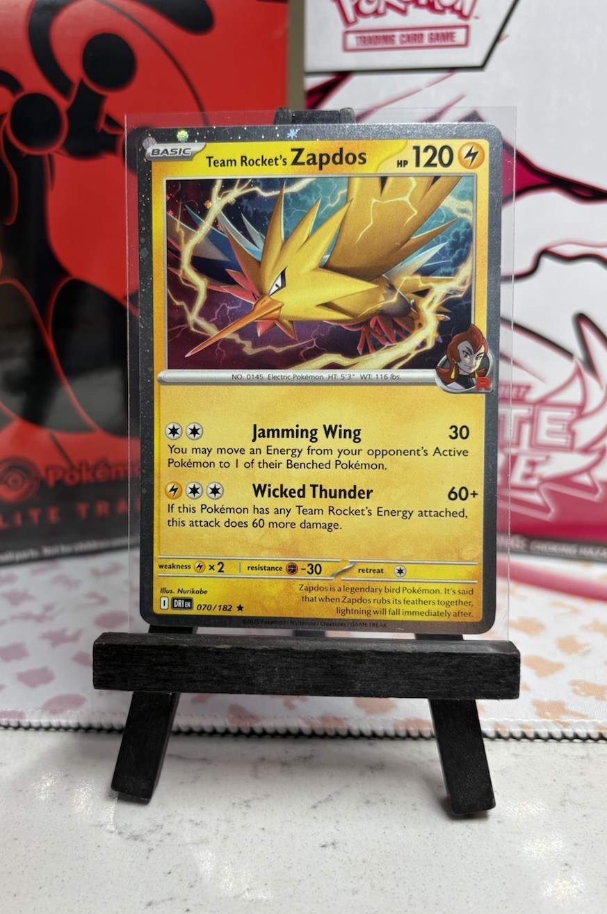 Team Rocket's Zapdos 070/182 Cosmos Holo Destined Rivals Blister Pack Promo NM