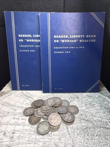 Lot of 31 Barber Quarters with Whitman Albums 7.75 FV - See description