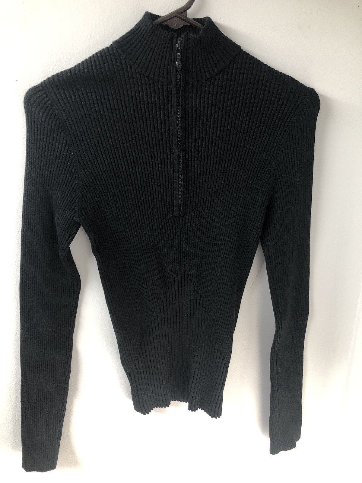 Cache Ribbed Black medium Sweater Turtleneck Long… - image 1