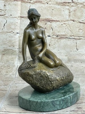 SEXY NUDES GIRL SITTING 100% SOLID BRONZE SCULPTURE ART DECO MARBLE FIGURE DEAL