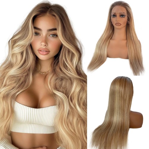 Highlight Ombre Ash Blonde Lace Front Wigs for White Women, 13X4 Lace Frontal...
