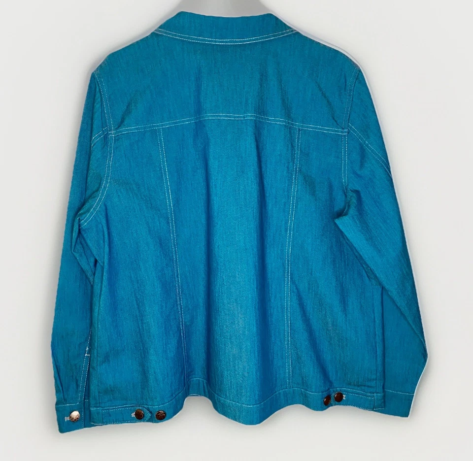 Chaqueta vaquera Denim & Co D&Co ~ XL ~ azul verde azulado ~ botones de metal plateado ~ tema occidental ~ LEER Foto 2 de 3