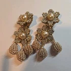 Vintage Miriam Haskell Gold Tone Floral Dangle Clip-On Earrings item#49