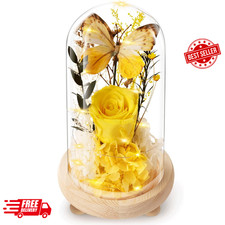 Preserved Yellow Roses in Glass Dome - Perfect Gift for Her on Any Occasion