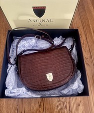 Aspinal of London Large Stella Bag Deep Shine Amazon Brown Croc Leather Boxed