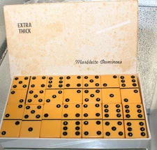 Vtg Complete 28 set Puremco Marblelike Dominoes #716 Ivory Extra Thick Domino 